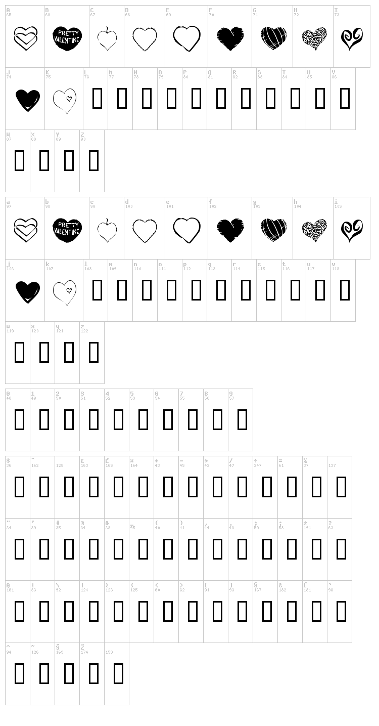 KR Heartfelt font map